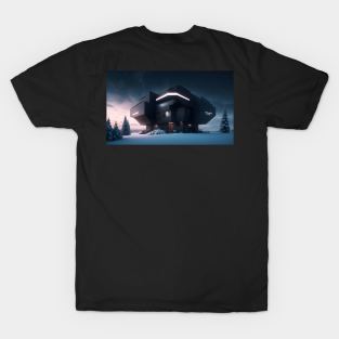 Black futuristic house in snowy place T-Shirt